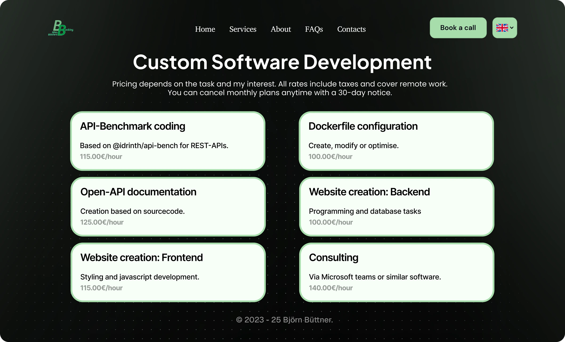 BB's Backing dark mode service details page